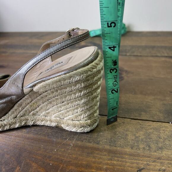 Valentino Metallic Silver Pewter Leather Bow Wedge Espadrille Sandals EU 39 8.5 - Picture 14 of 15